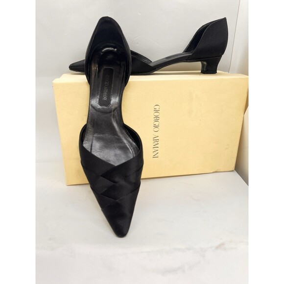 Georgio Armani Women’s Shoes Satin Silk Sandal Black Low Heel 36.5 - Picture 1 of 16